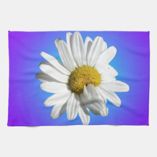 Witte Daisy Flower Floral Paarse Blauwe Gradiënt Theedoek