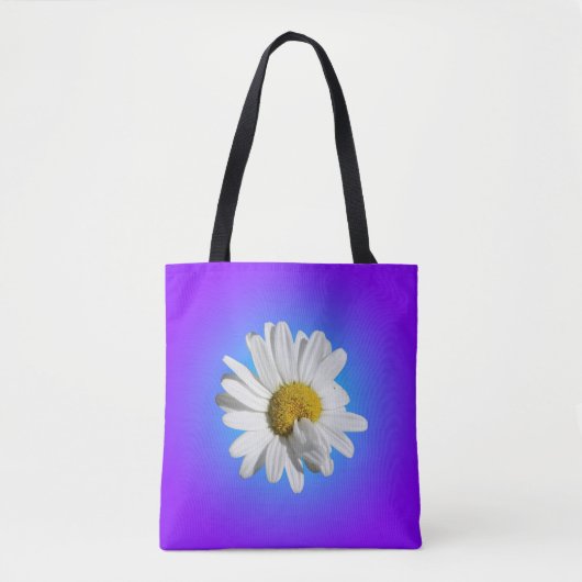 Witte Daisy Flower Floral Paarse Blauwe Gradiënt Tote Bag (Voorkant)