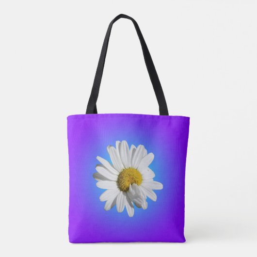 Witte Daisy Flower Floral Paarse Blauwe Gradiënt Tote Bag (Achterkant)