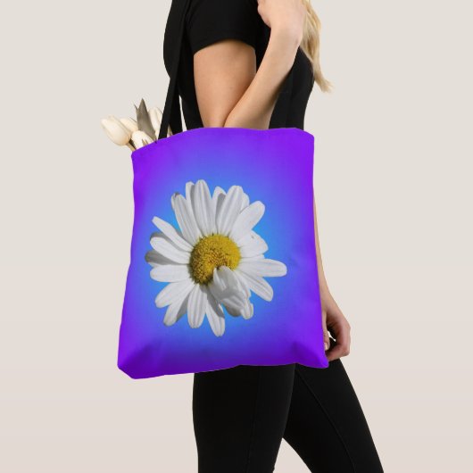 Witte Daisy Flower Floral Paarse Blauwe Gradiënt Tote Bag (Dichtbij)