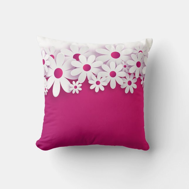 Witte Daisy Flower Magenta Roze Bloemen Home Accen Kussen (Voorkant)