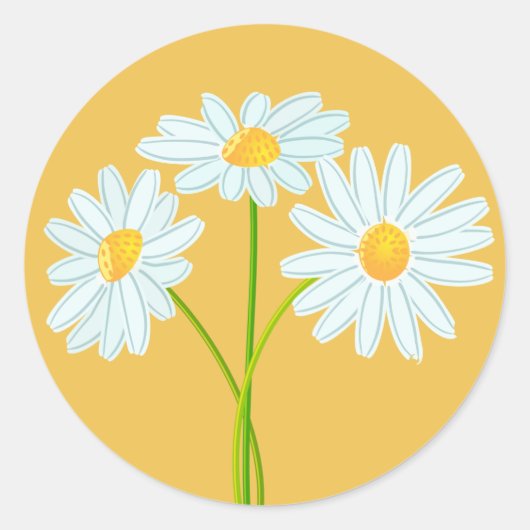 Witte Daisy Flower Sinaasappel Note Kaart Ronde Sticker (Voorkant)