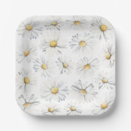 Witte Daisy Flowers Boho Elegant Leuke Waterverf Papieren Bordje