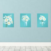 Witte Daisy Flowers Monogram Blauwgroen Set van 3 (Houten vloer)