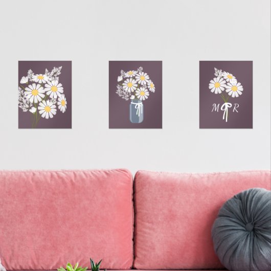 Witte Daisy Flowers Monogram Donker Paarse Set van (Woonkamer)