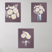 Witte Daisy Flowers Monogram Donker Paarse Set van (Voorkant)