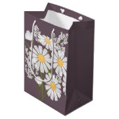 Witte Daisy Flowers op Donker Paarse Medium Cadeauzakje (Voorkant Gekanteld)