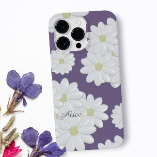Witte Daisy Flowers Paarse Naam Schattigee Girly F iPhone 15 Pro Max Hoesje