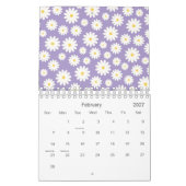 Witte Daisy Flowers Paarse Patroon 2026 Kalender (Feb 2027)