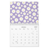 Witte Daisy Flowers Paarse Patroon 2026 Kalender (Jan 2027)
