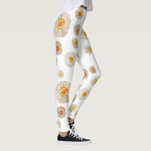Witte Daisy Flowers patroon Aangepaste Leggings (Rechts)