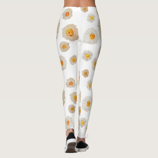 Witte Daisy Flowers patroon Aangepaste Leggings (Achterkant)