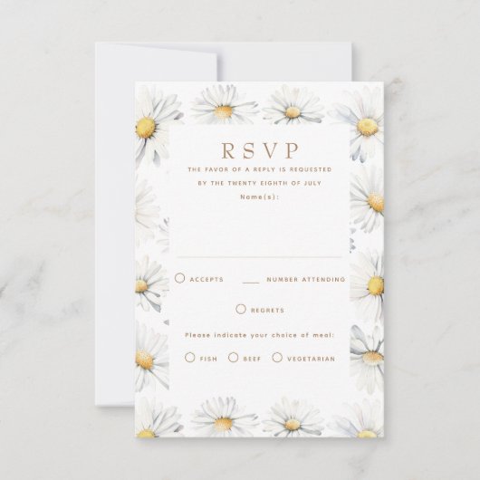 Witte Daisy Flowers RSVP-kaart voor bruiloft RSVP Kaartje (Voorkant)