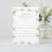 Witte Daisy Flowers RSVP-kaart voor bruiloft RSVP Kaartje (Staand voorkant)
