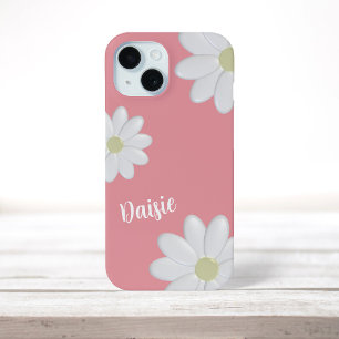 Witte Daisy Flowers Schattigee Salmon Pink Girly F iPhone 15 Case