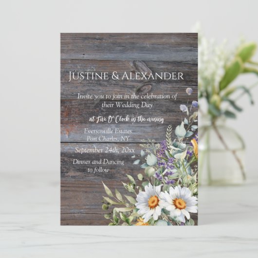 Witte Daisy Foto QR Code Huwelijk Kaart (Staand voorkant)