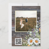Witte Daisy Foto QR Code Huwelijk Kaart (Achterkant)
