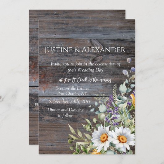 Witte Daisy Foto QR Code Huwelijk Kaart (Voorkant / Achterkant)