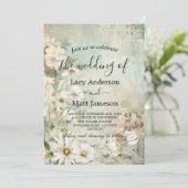 Witte Daisy Foto QR Code Huwelijk Kaart (Staand voorkant)