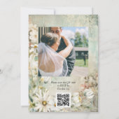 Witte Daisy Foto QR Code Huwelijk Kaart (Achterkant)