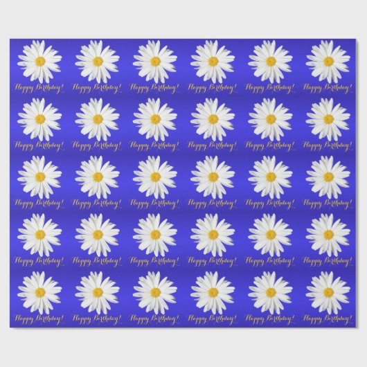 Witte Daisy Happy Birthday! Cadeaupapier (Vlak)