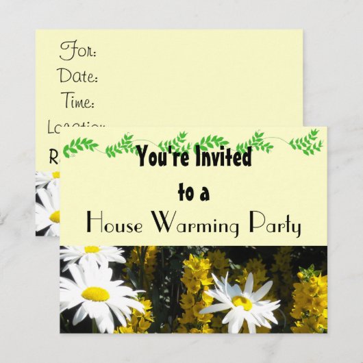 Witte Daisy Housewarming Feest Kaart (Voorkant / Achterkant)