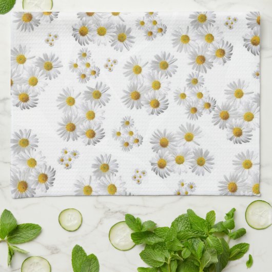 Witte Daisy Keuken Handdoek (Gevouwen)