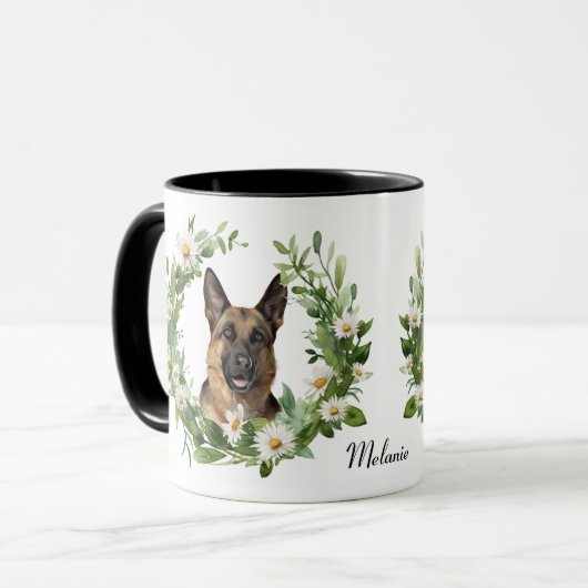 Witte Daisy krans Duitse herder hond Mok (Voorkant links)