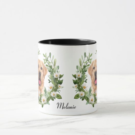 Witte Daisy Krans Gele Labrador Retriever Hond Mok (Midden)