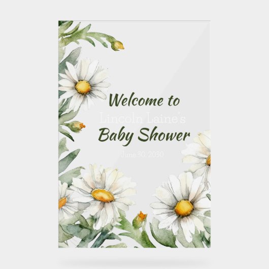 Witte Daisy Lijst Baby Jongensdouche Acryl Bord (Voorkant)