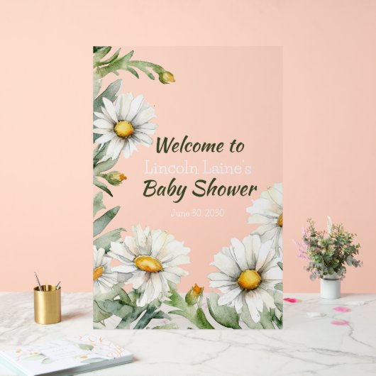 Witte Daisy Lijst Baby Jongensdouche Acryl Bord (Huwelijk)