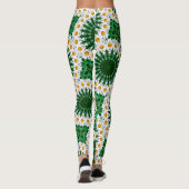 Witte Daisy Mandala met frisse groene symmetrie Leggings (Achterkant)
