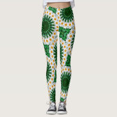 Witte Daisy Mandala met frisse groene symmetrie Leggings (Voorkant)