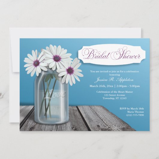 Witte Daisy Mason Jar Bruidsdouche uitnodigingen (Voorkant)