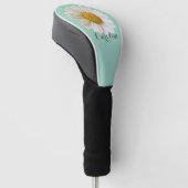 Witte Daisy met aangepaste naam Licht Blauwgroen Golfheadcover (Schuin)
