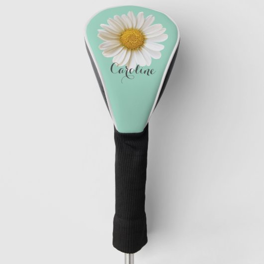 Witte Daisy met aangepaste naam Licht Blauwgroen Golfheadcover (Voorkant)