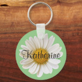 Witte Daisy met Aangepaste Naam Sage Groen Sleutelhanger (Achterkant)