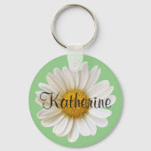 Witte Daisy met Aangepaste Naam Sage Groen Sleutelhanger (Achterkant)