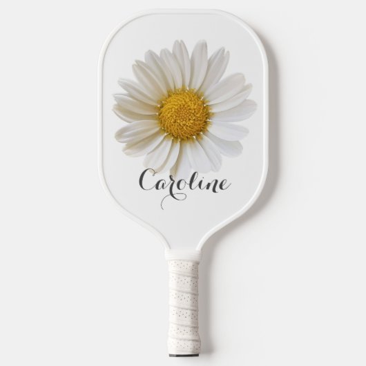 Witte Daisy met Aangepaste Naam Wit Pickleball Paddle (Voorkant)