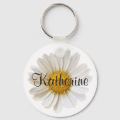 Witte Daisy met Aangepaste Naam Wit Sleutelhanger (Voorkant)