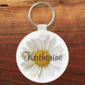 Witte Daisy met Aangepaste Naam Wit Sleutelhanger (Achterkant)