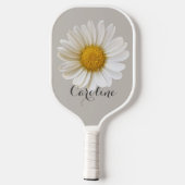 Witte Daisy met Custom Name Grey Pickleball Paddle (Achterkant)