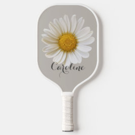 Witte Daisy met Custom Name Grey Pickleball Paddle