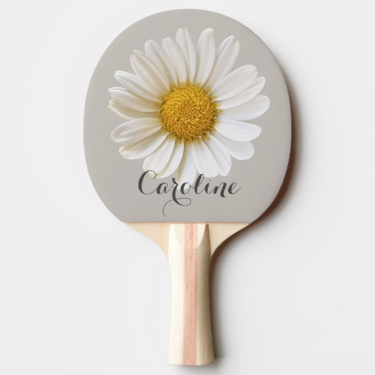 Witte Daisy met Custom Name Grey Tafeltennisbatje (Achterkant)