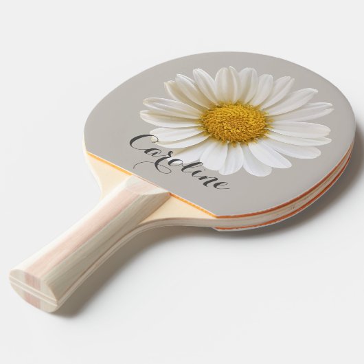 Witte Daisy met Custom Name Grey Tafeltennisbatje (Voorkant Gekanteld)