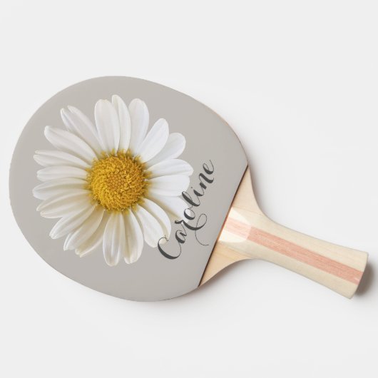 Witte Daisy met Custom Name Grey Tafeltennisbatje (Zijkant)