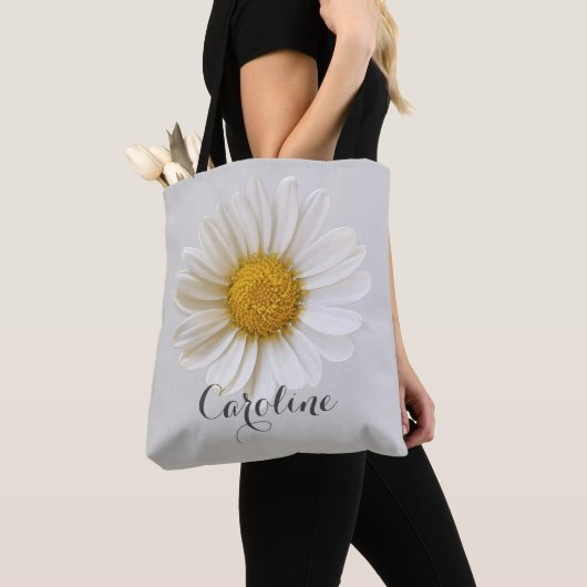 Witte Daisy met Douanenaam Lichtgrijs Tote Bag (Dichtbij)