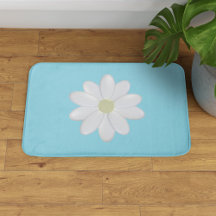 Witte Daisy Moderne Aqua Blauwe Badmat