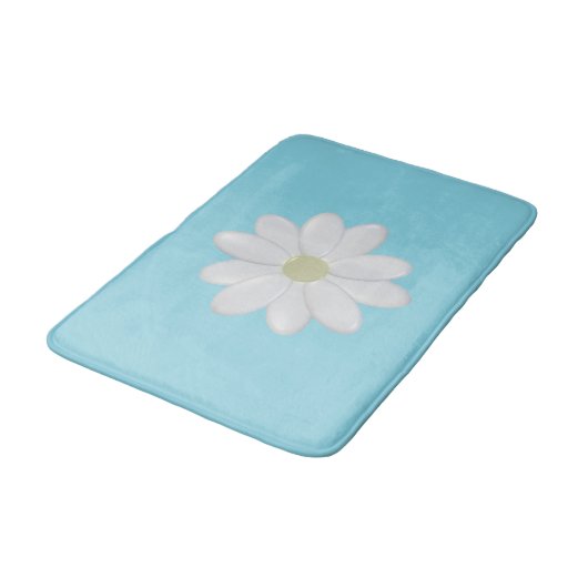 Witte Daisy Moderne Aqua Blauwe Badmat (Gekanteld)