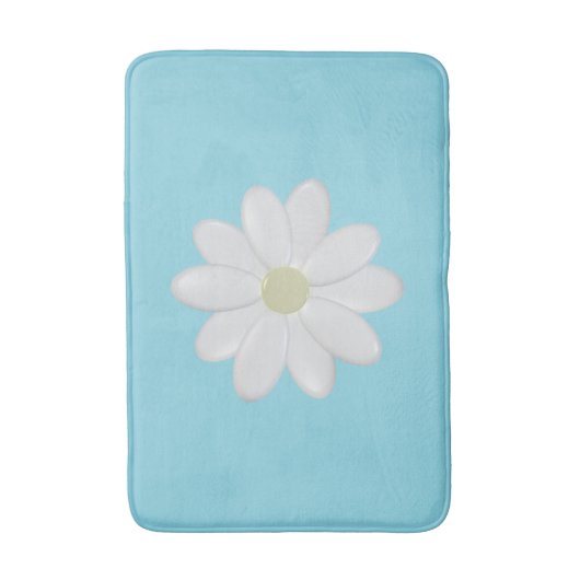 Witte Daisy Moderne Aqua Blauwe Badmat (Voorkant Verticaal)